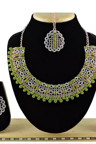 Green designer premium festive wear necklace set