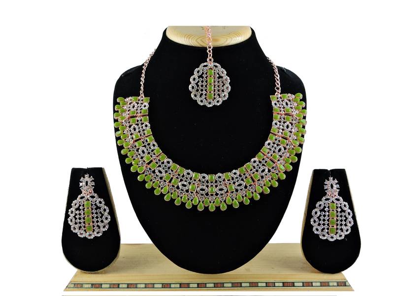 Green designer premium festive wear necklace set