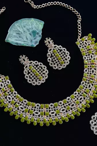 Green designer premium festive wear necklace set