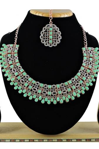 Green designer premium festive wear necklace set