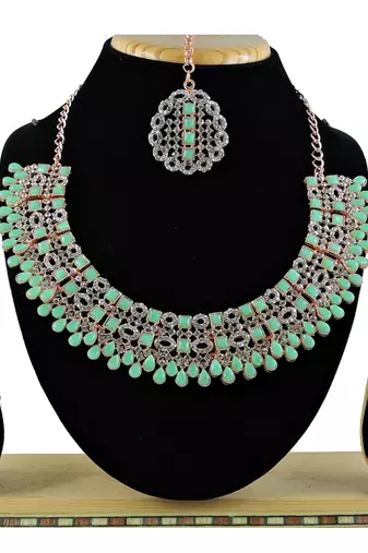 Green designer premium festive wear necklace set