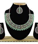Green designer premium festive wear necklace set