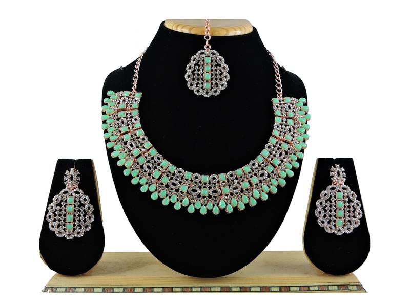 Green designer premium festive wear necklace set