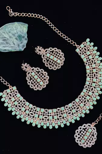 Green designer premium festive wear necklace set