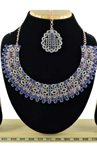 Blue designer premium festive wear necklace set