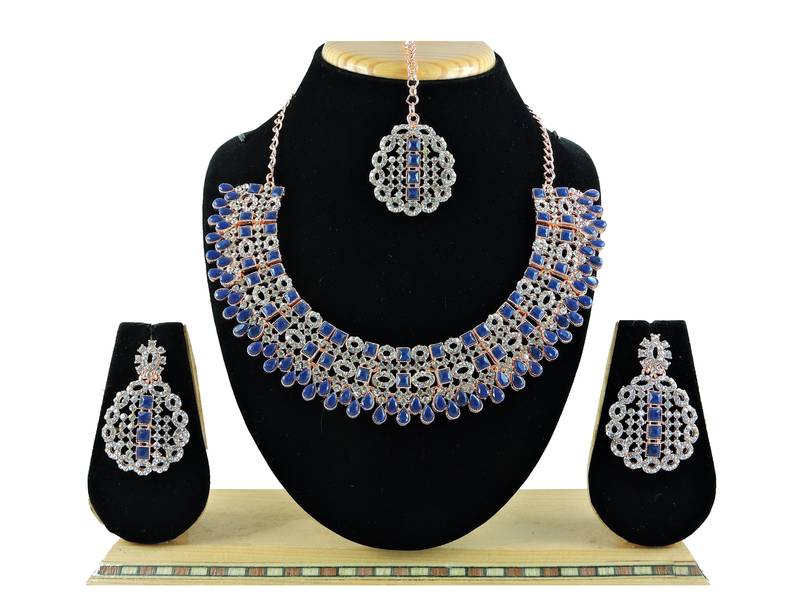 Blue designer premium festive wear necklace set