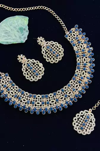 Blue designer premium festive wear necklace set