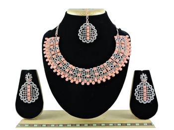 Pink designer premium festive wear necklace set 1