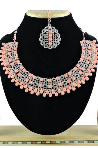 Pink designer premium festive wear necklace set