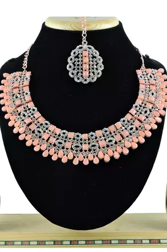 Pink designer premium festive wear necklace set