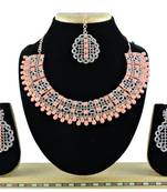 Pink designer premium festive wear necklace set