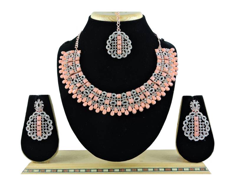 Pink designer premium festive wear necklace set