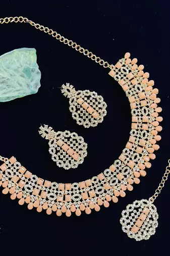Pink designer premium festive wear necklace set