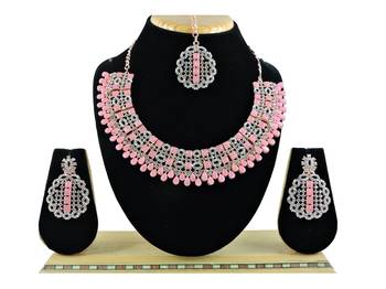 Pink designer premium festive wear necklace set 1