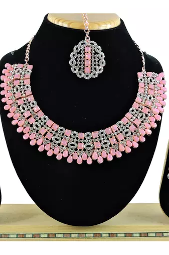 Pink designer premium festive wear necklace set