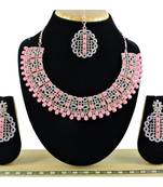 Pink designer premium festive wear necklace set