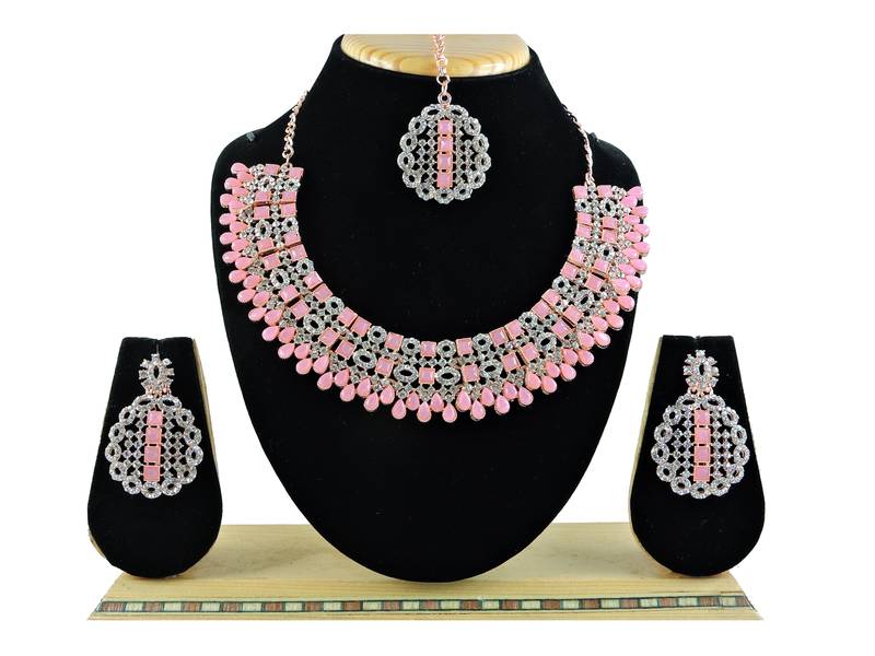 Pink designer premium festive wear necklace set