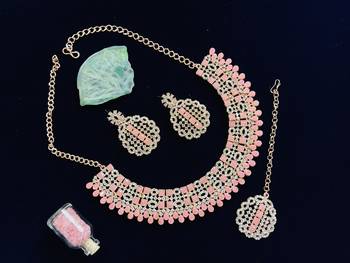 Pink designer premium festive wear necklace set 2