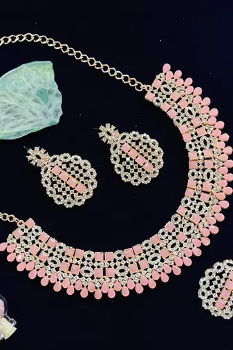 Pink designer premium festive wear necklace set