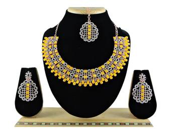 Yellow designer premium festive wear necklace set 1