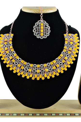 Yellow designer premium festive wear necklace set