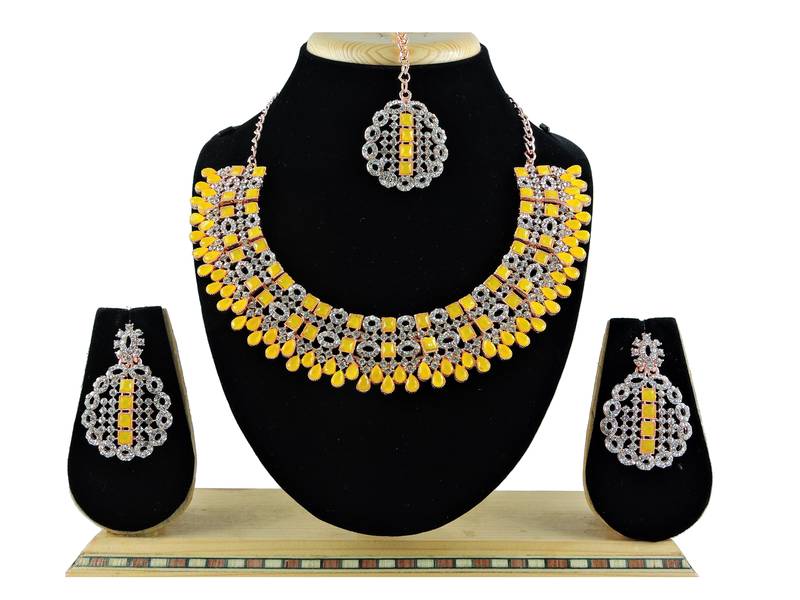 Yellow designer premium festive wear necklace set