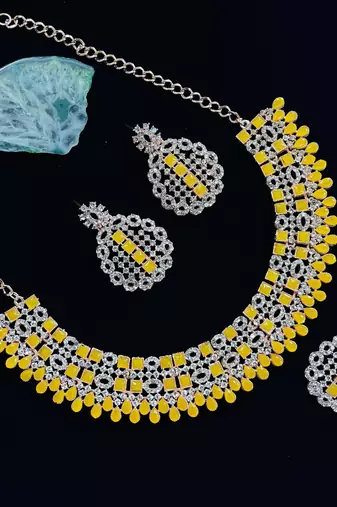 Yellow designer premium festive wear necklace set