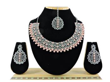 Pink designer premium festive wear necklace set 1