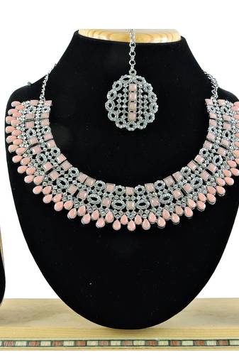 Pink designer premium festive wear necklace set