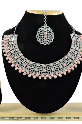 Pink designer premium festive wear necklace set
