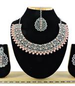 Pink designer premium festive wear necklace set