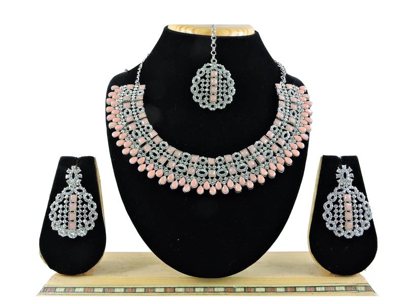 Pink designer premium festive wear necklace set