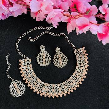 Pink designer premium festive wear necklace set 2