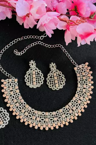 Pink designer premium festive wear necklace set