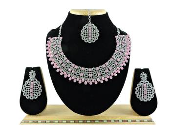 Pink designer premium festive wear necklace set 1