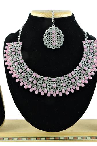 Pink designer premium festive wear necklace set