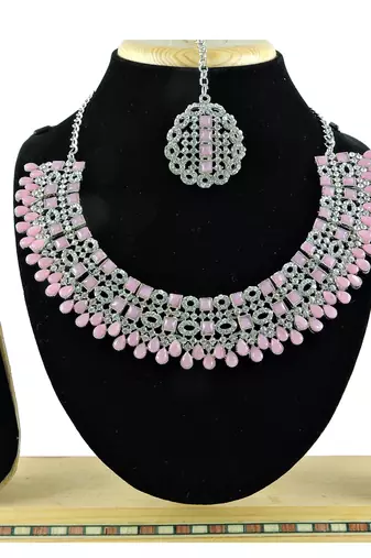 Pink designer premium festive wear necklace set