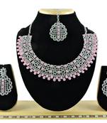 Pink designer premium festive wear necklace set