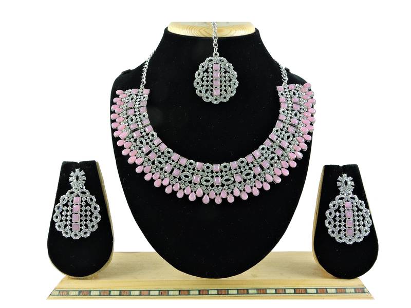 Pink designer premium festive wear necklace set