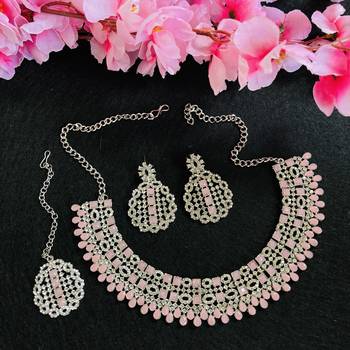 Pink designer premium festive wear necklace set 2