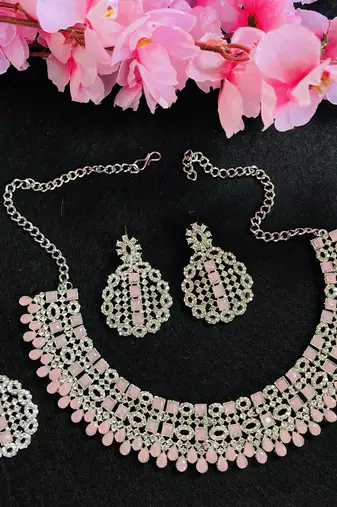Pink designer premium festive wear necklace set