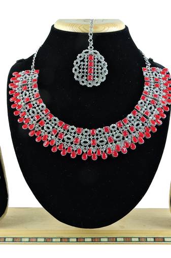 Red designer premium festive wear necklace set