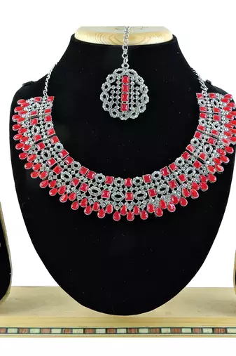 Red designer premium festive wear necklace set