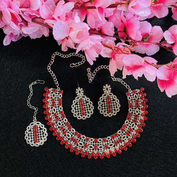 Red designer premium festive wear necklace set 2