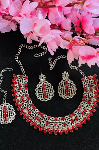 Red designer premium festive wear necklace set