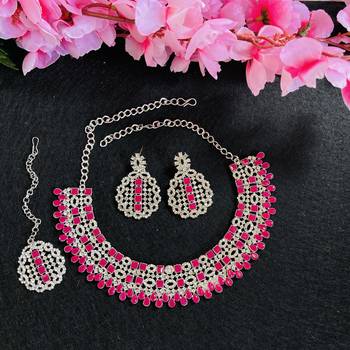 Red designer premium festive wear necklace set 2