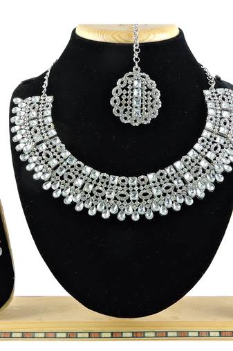 White designer premium festive wear necklace set