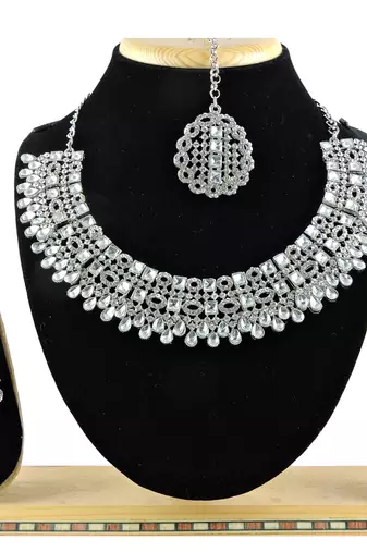 White designer premium festive wear necklace set