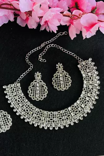 White designer premium festive wear necklace set