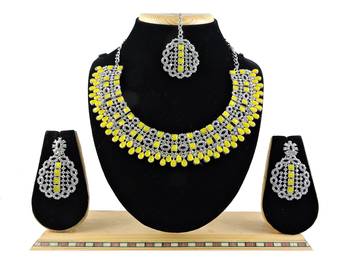 Yellow designer premium festive wear necklace set 1